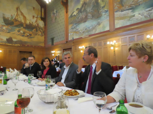 2013 - Tokaj regional Representative Evrin Demeter  and his wife Edit Kulcsar host a lunch for the Sonoma Delegation at the Hungarian Parliment building.  (L - R: B, Michelle Rouse, Mayor Tom Rouse, Ervin Demeter and  (Luncheon at Parliament, Michelle R, Ervin Demeter, representing Tokaj region, and wife Edit  [...]
</p>
</body></html>
